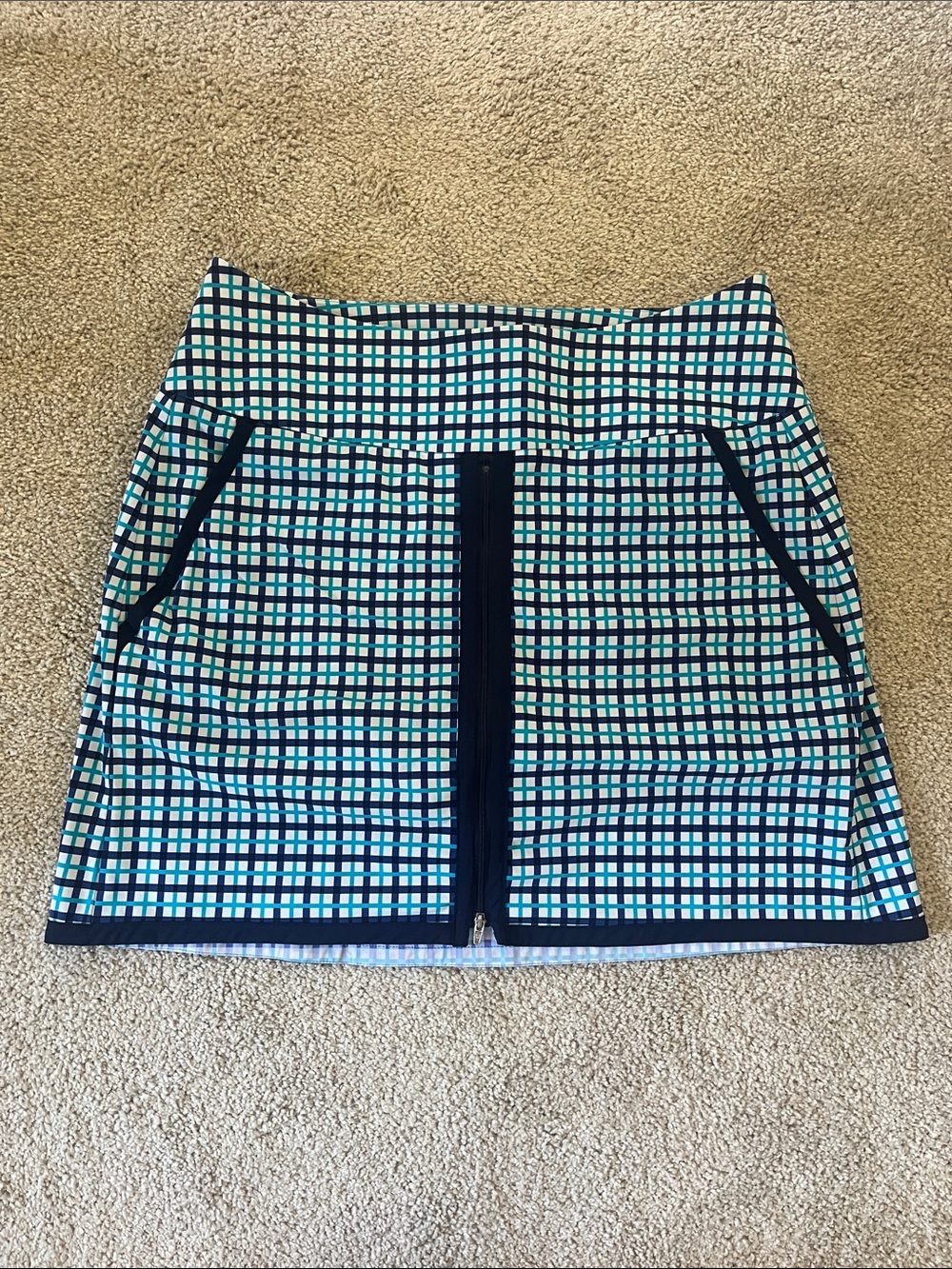 Kinona Blue and Blue Check Golf Skort with Front Zip